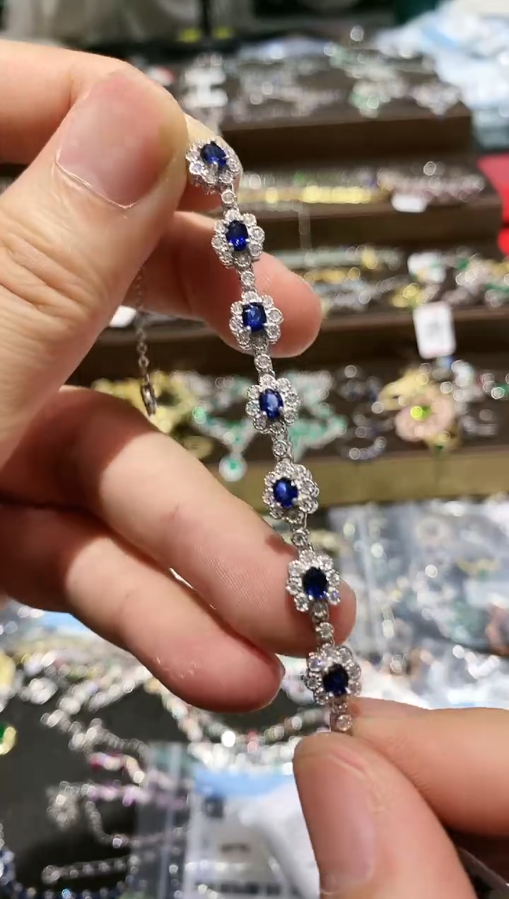 【闪购商品】蓝宝石手链银S925镀金镶嵌手链