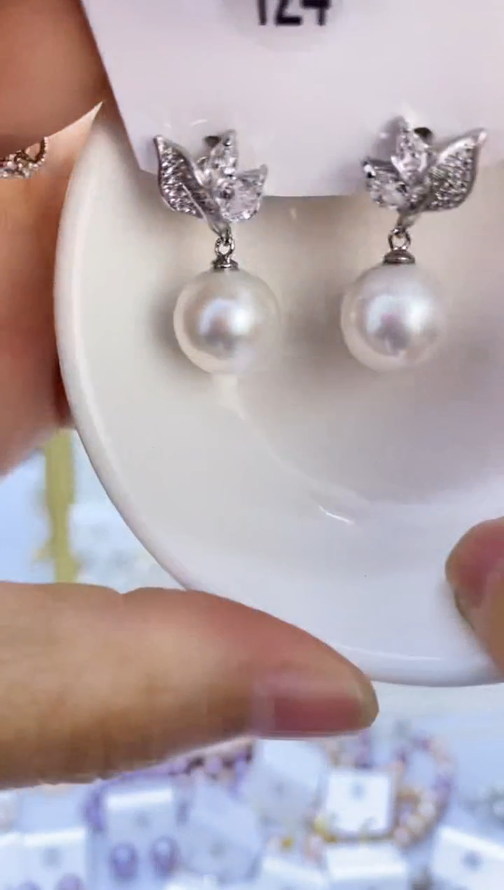 银S925镶嵌耳饰淡水珍珠124