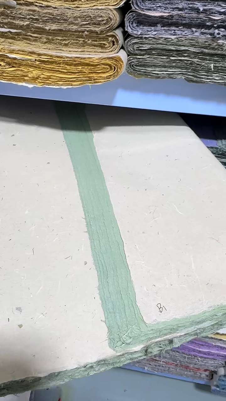 言**言纯手工b1四尺整张50张淡绿色丝绒楮皮笺