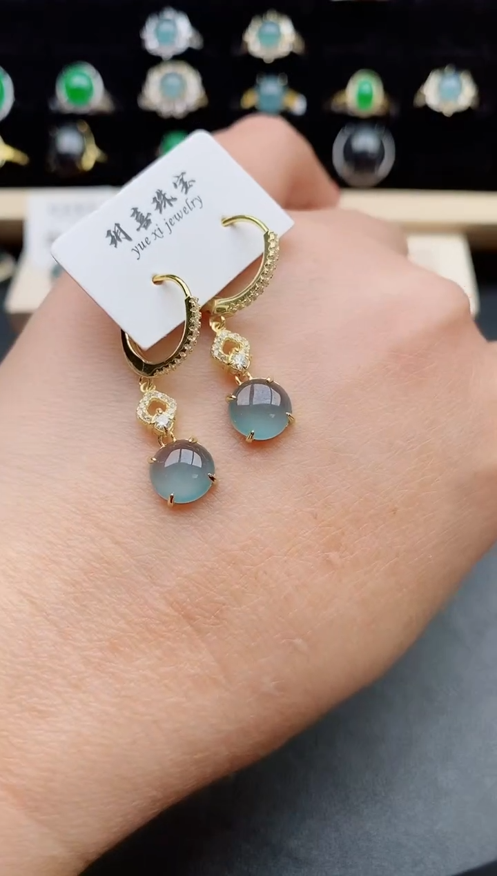 【闪购商品】翡翠耳饰银S925镶嵌05800