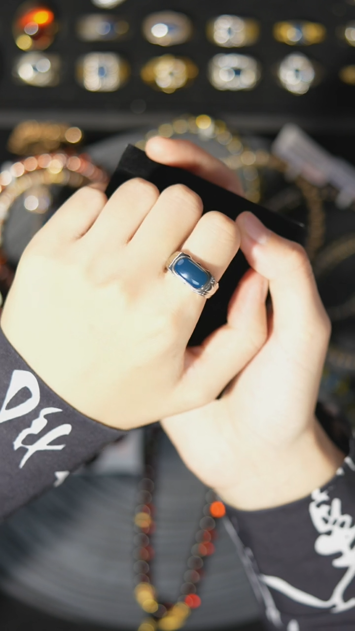 【闪购商品】琥珀裸石银S925镶嵌非净水多米银戒