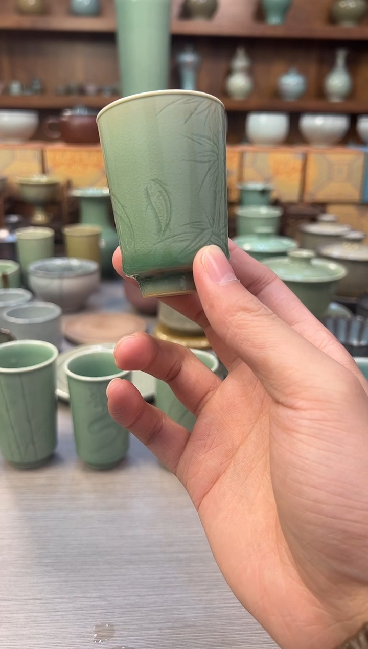 龙泉青瓷犹豫竹银蚊香杯