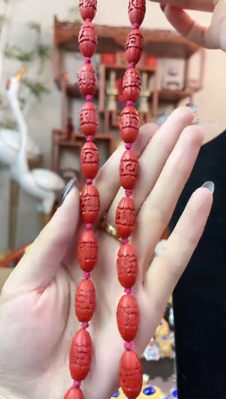 用****6非遗手工雕漆枣珠项链26颗