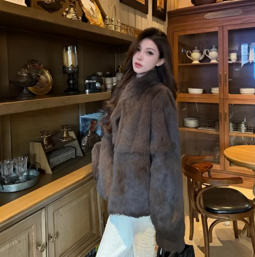 【温柔奶兔】兔毛温柔洋气立领宽松氛围感毛毛外套