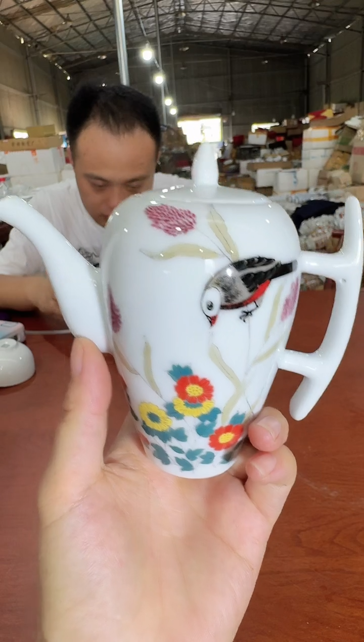 753函夏非遗釉下五彩花鸟小茶壶