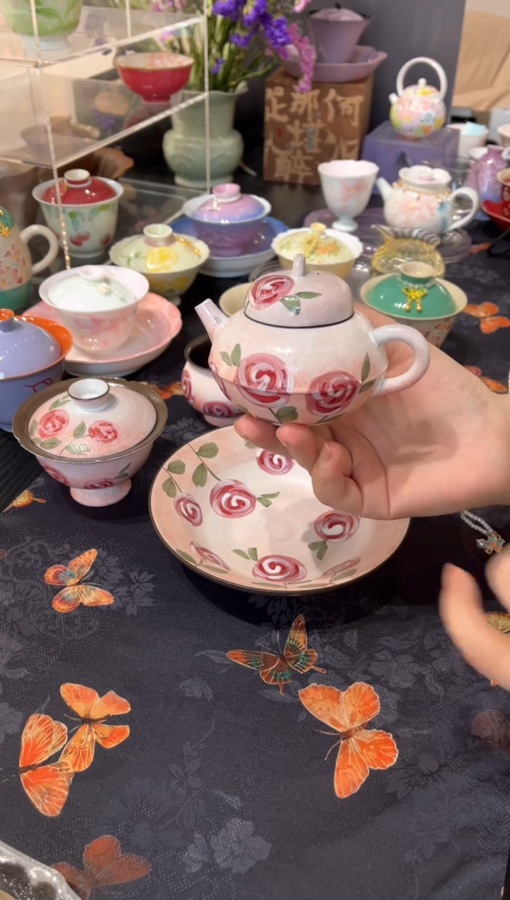 【闪购商品】粉引 般红玫瑰 泡茶壶