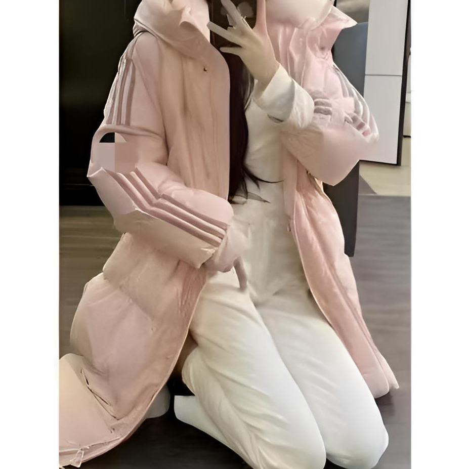 加绒加厚款中长款人物长款羽绒服时尚韩版情侣秋冬