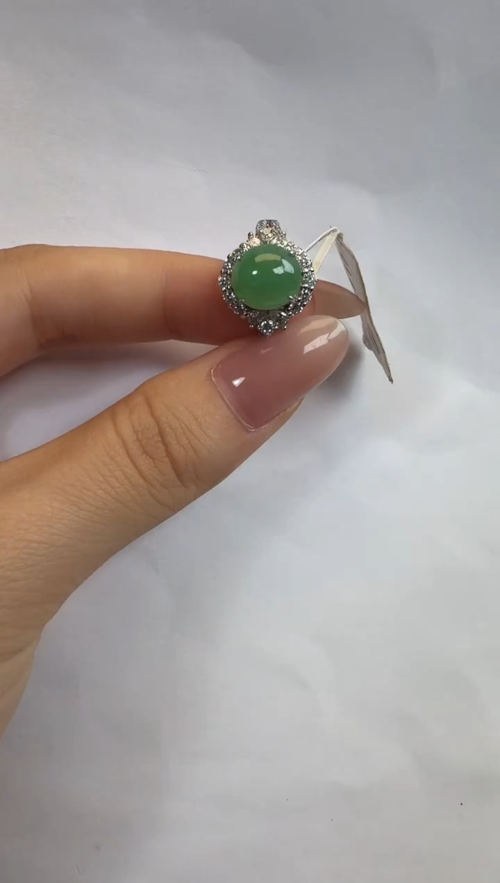 银S925镶嵌戒指翡翠925银镶缅甸A货翡翠戒指132