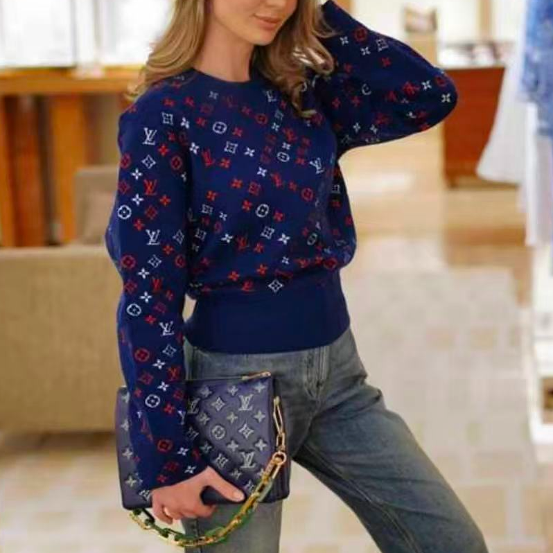 未使用 LouisVuitton/路易威登 Logo图案提花圆领长袖毛衣
