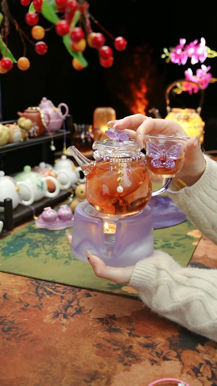 【闪购商品】紫色温茶台+茶壶+链子+杯子