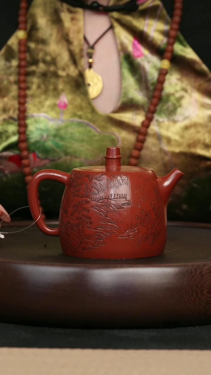 【闪购商品】紫砂茶壶76大红袍刻绘汉铎壶