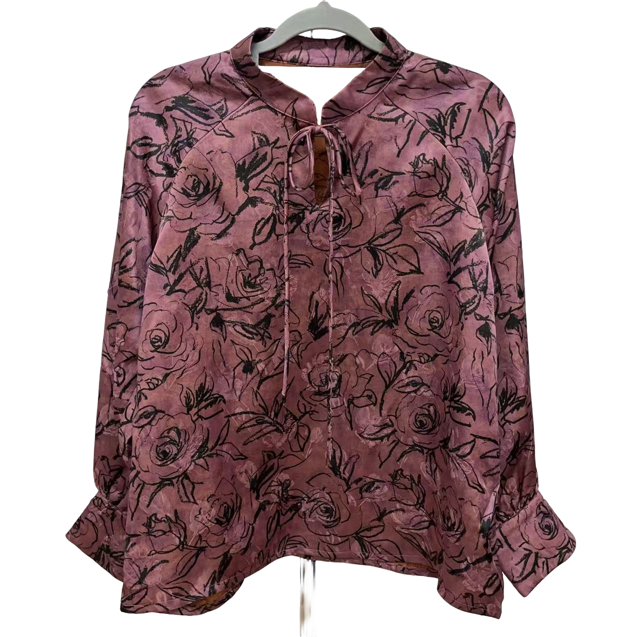 春季新款 桑蚕丝花萝带绳 新中式国风套头上衣