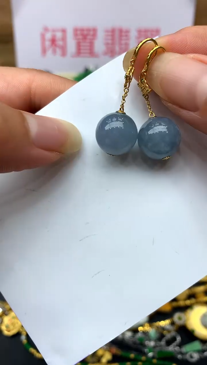 翡翠18K金镶嵌耳饰132-中国好珍宝