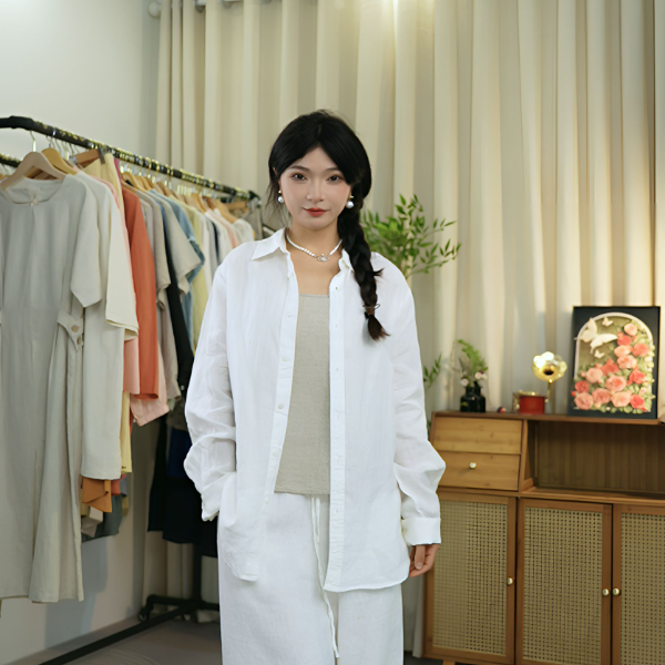 【100亚麻衬衫】立领时尚纯色百搭气质女士衬衣-BYW221TL01
