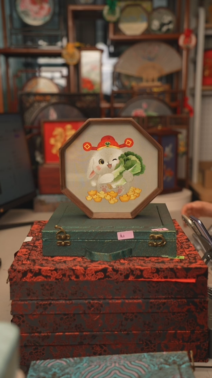 扇子摆件摆台双面绣花