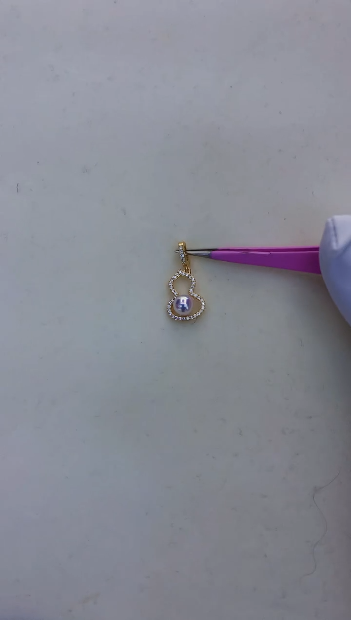 银S925镶嵌海水珍珠饰品金色葫芦吊坠