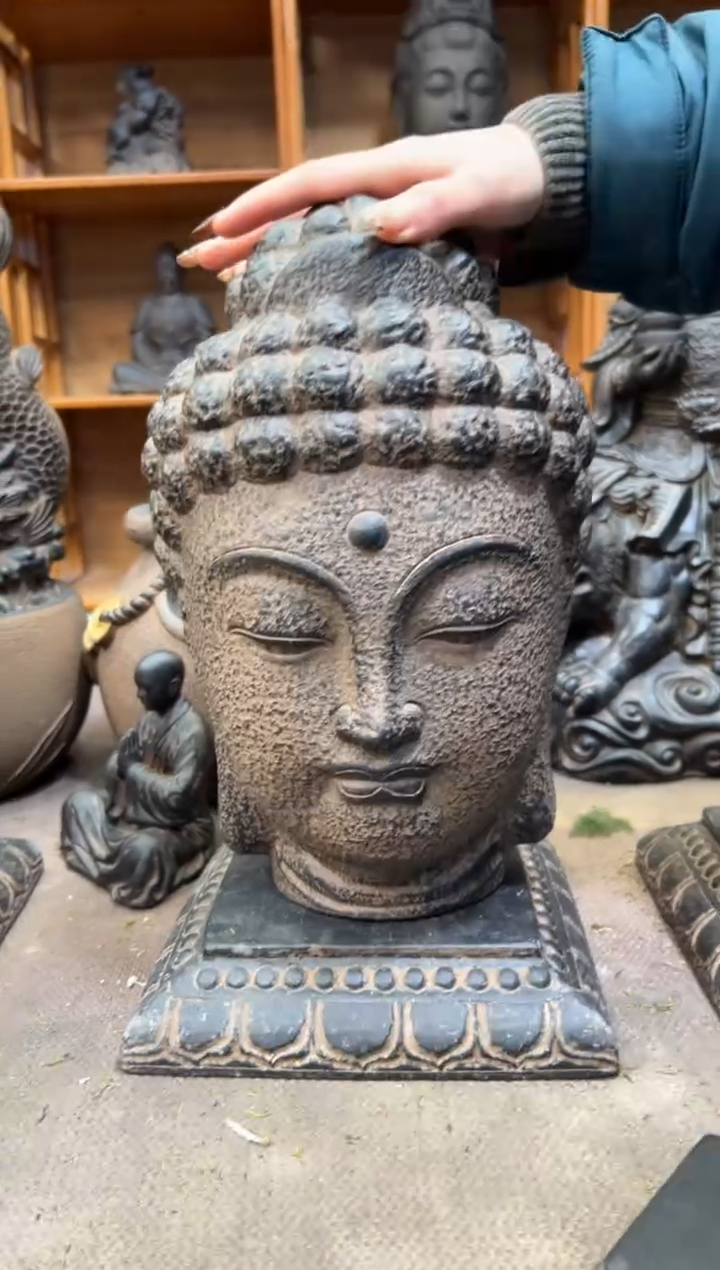 陶土大佛头+莲花底座