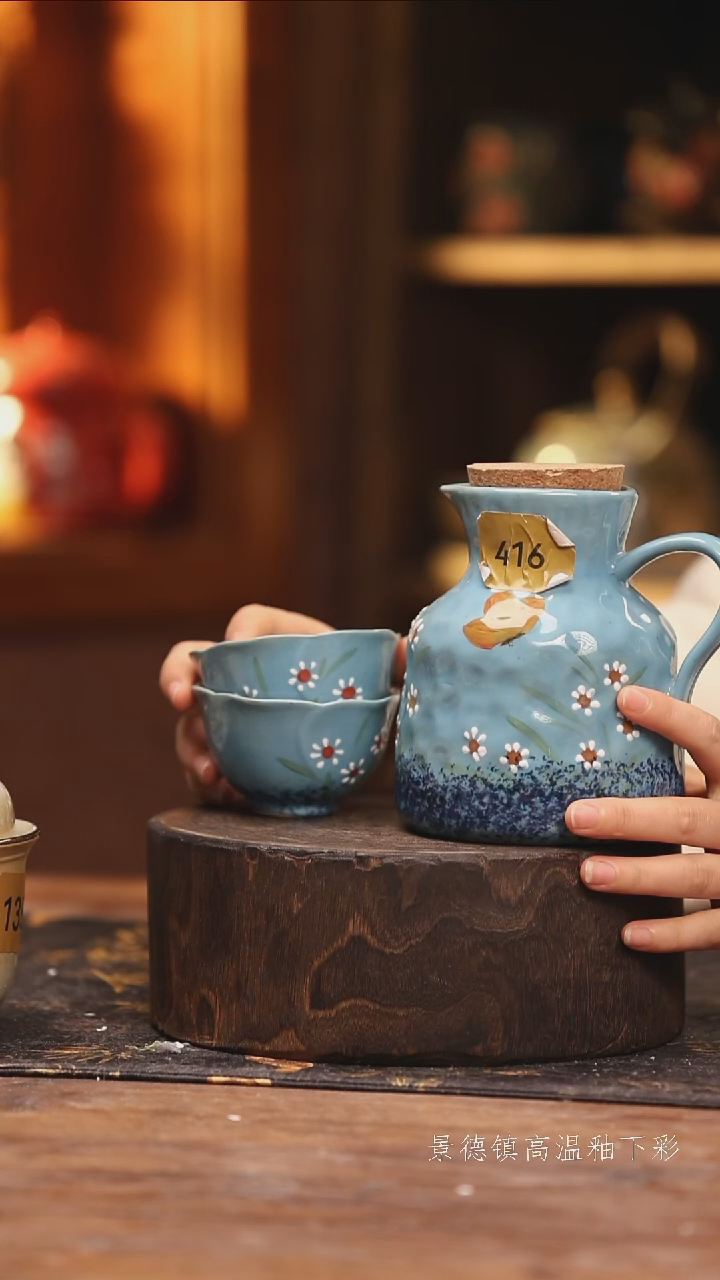 陶瓷景德镇高温釉下手绘陶瓷@L416@