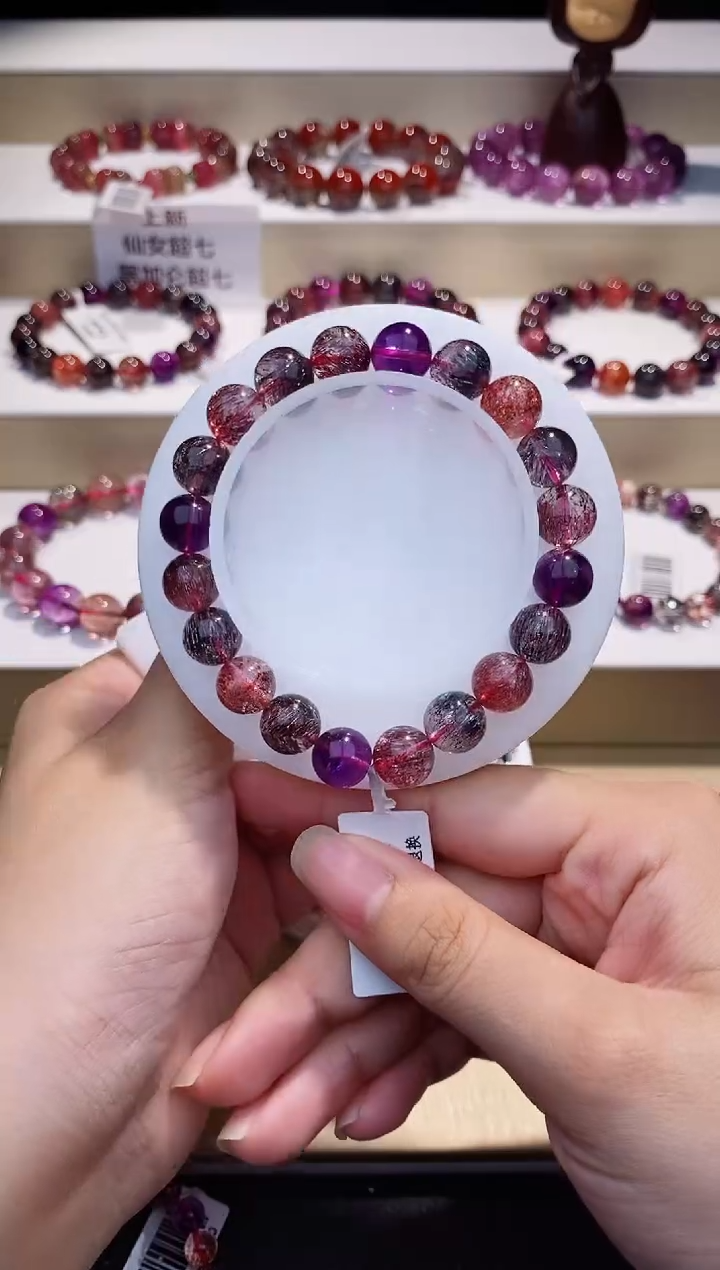 未镶嵌手链水晶黑加仑超七单圈9m+