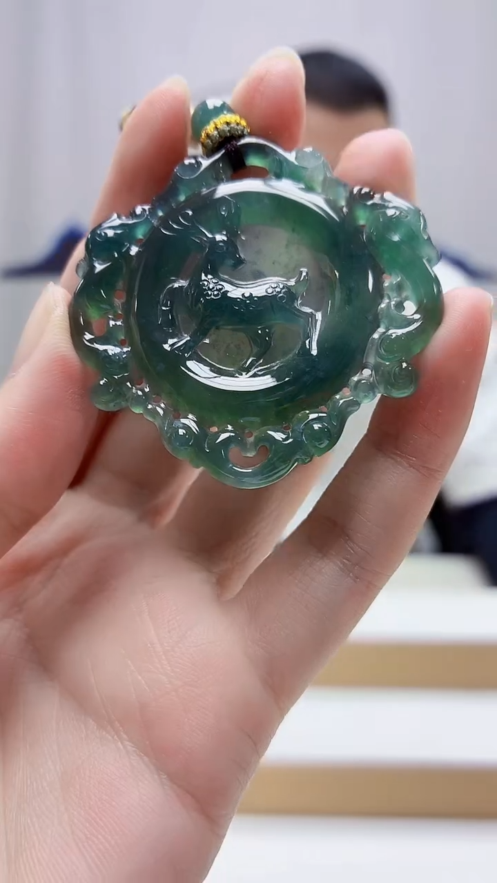 未镶嵌定制翡翠4898zm-毛货挂件鹿牌57