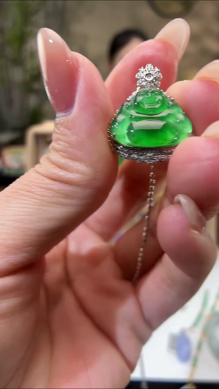吊坠(不含链)18K金镶嵌翡翠佛公