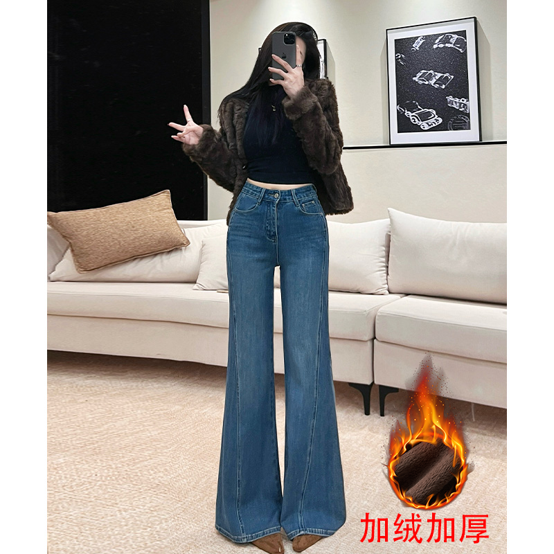 乔栈爆款加绒气质百搭微喇牛仔裤女秋冬季高腰显瘦洋气小个子长裤