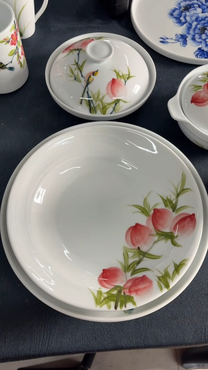 瓷片景德镇高温陶瓷食品级手绘釉中彩-水波盘