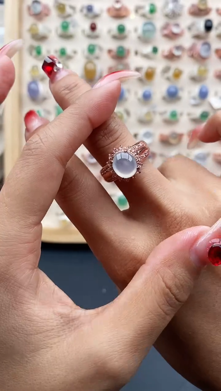 【闪购商品】翡翠戒指未镶嵌缅甸天然A货翡翠444 3+7