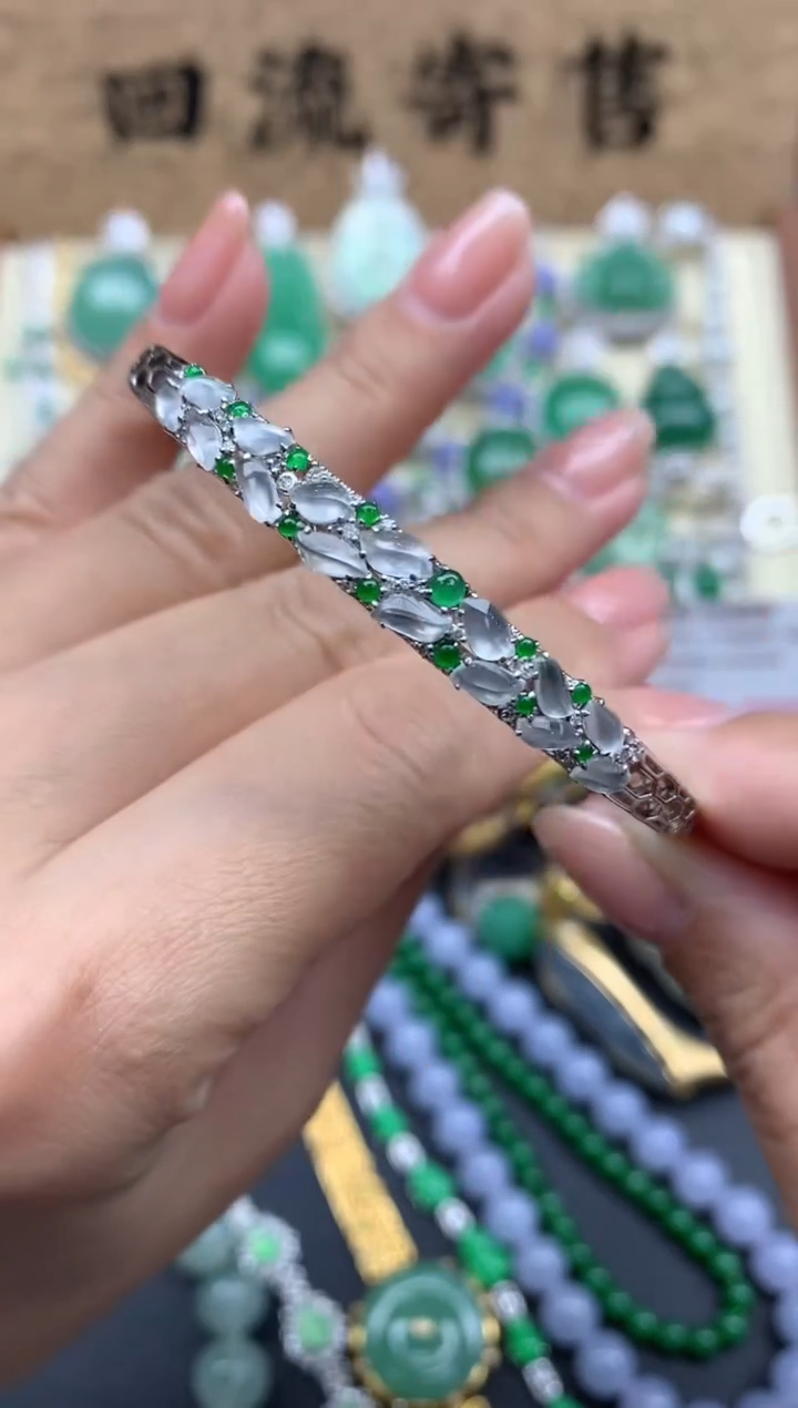 【闪购商品】翡翠手镯18K金镶嵌498-中国好珍宝