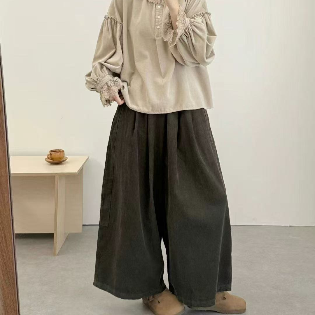 秋冬宽松百搭灯芯绒阔腿裤高腰显瘦加厚直筒裤子女文艺复古裤子女