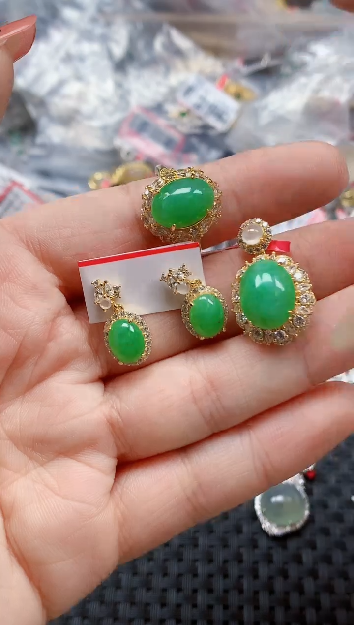 银S925镶嵌戒指翡翠天然A货缅甸翡翠