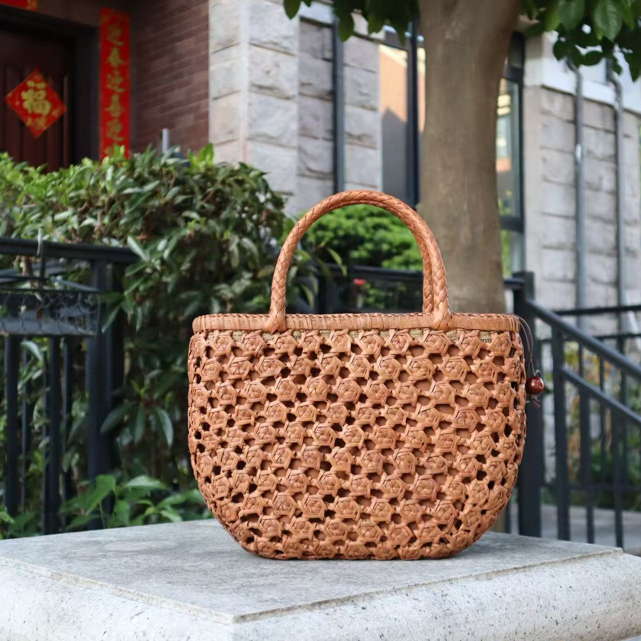 知吾25年新款《玫络》出口日本野山葡萄藤编织包手提包浪漫复古包