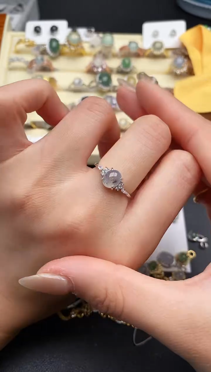 【闪购商品】翡翠戒指银S925镶嵌44444444+4