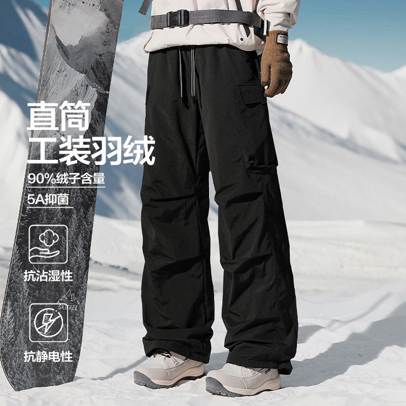 雅鹿工装羽绒裤男秋冬季2025新款加绒加厚裤女滑雪户外防寒鸭绒FY