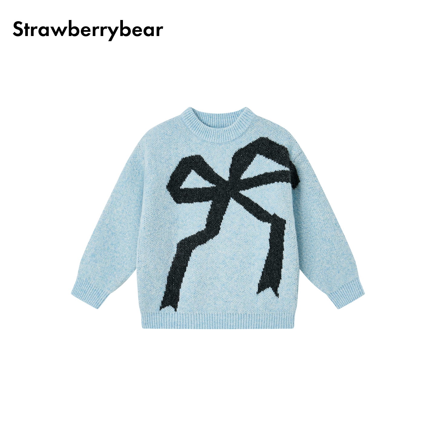 草莓熊Strawberrybear秋冬季女童蝴蝶结毛衣甜美百搭蓝色长袖