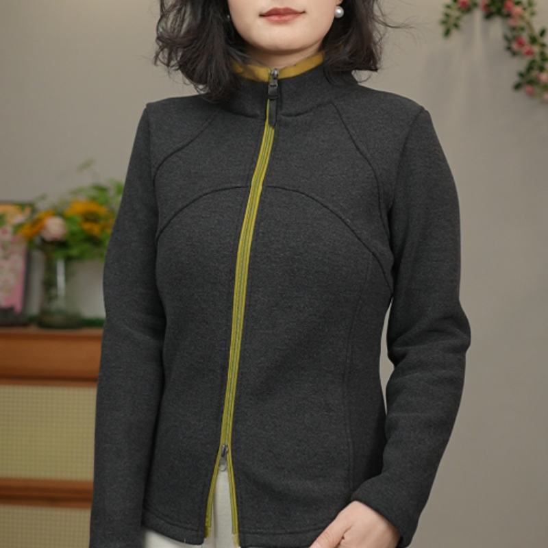 冬季时尚减龄休闲保暖【加绒加厚】奥绒双拉链开衫秋冬上衣打底衫