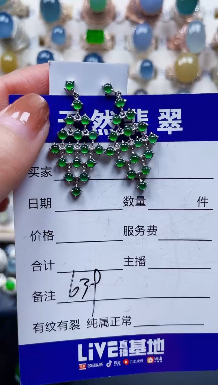 银S925镶嵌翡翠耳饰639