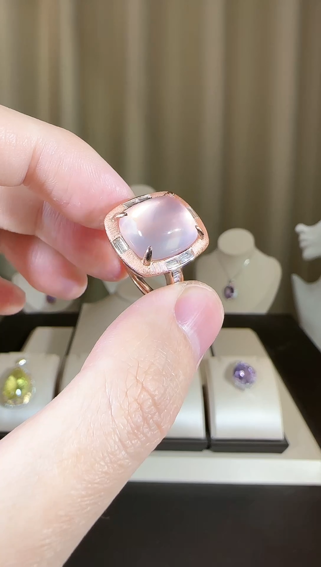 【闪购商品】芙蓉石戒指银S925镶嵌14*12mm星光粉水晶