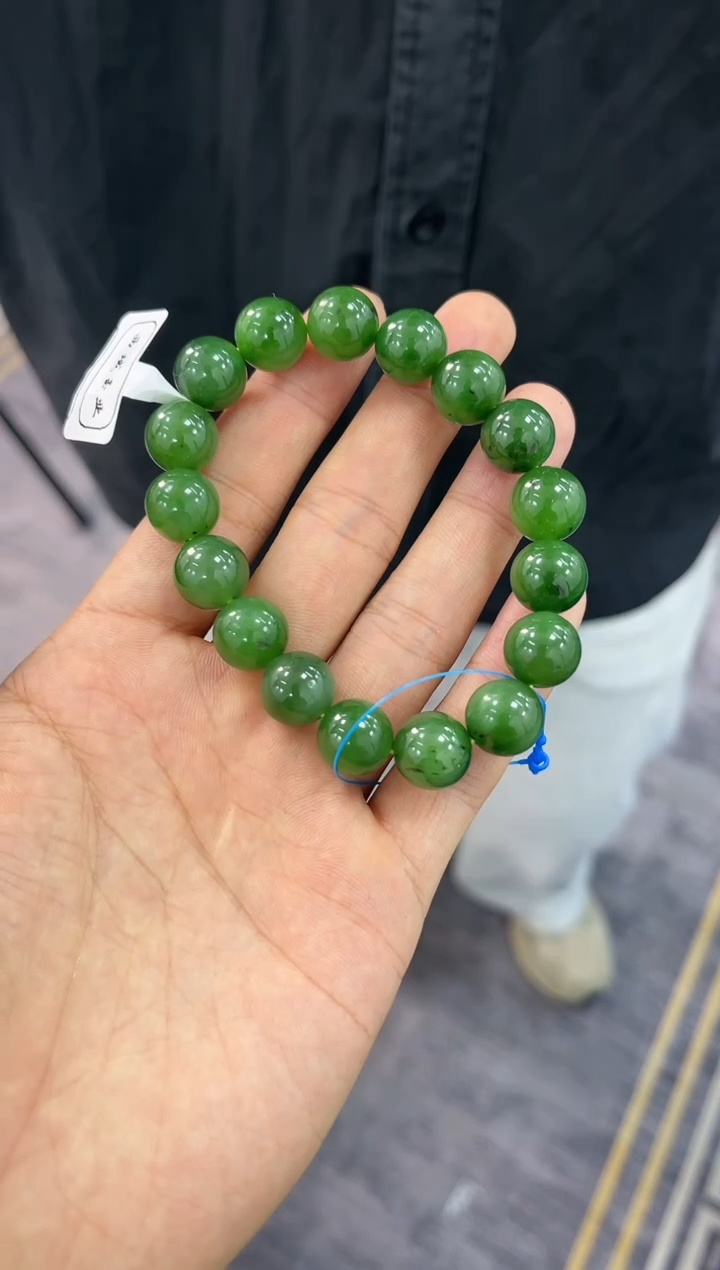 未镶嵌手串和田玉和田碧玉手串卡12微色差（有纹）