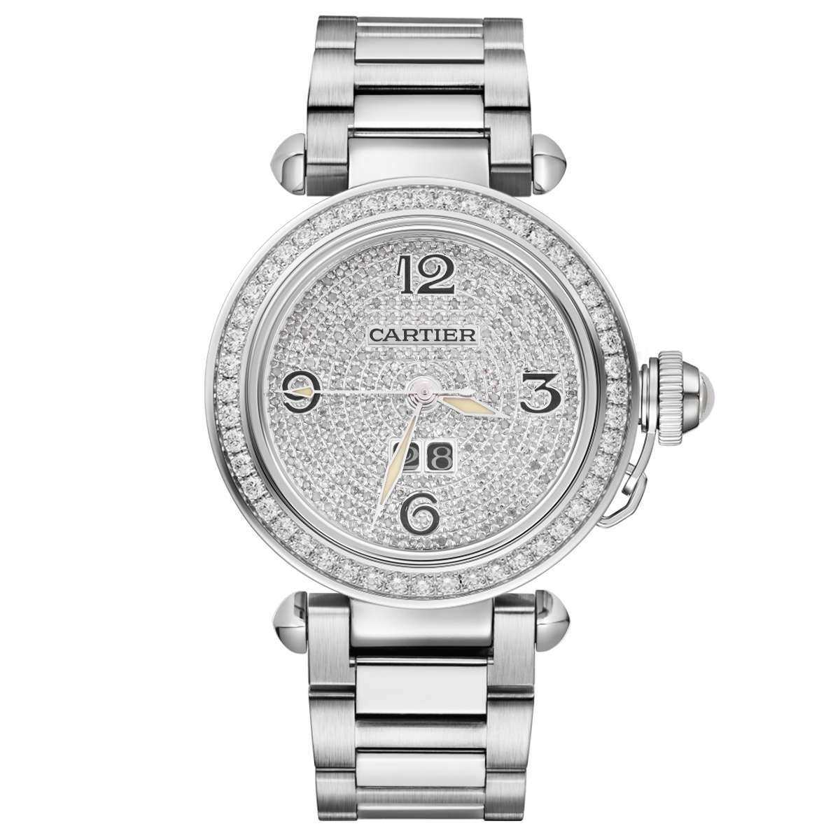 99新 Cartier/卡地亚 帕莎系列W31049M7/后钻满钻腕表/WHP030719