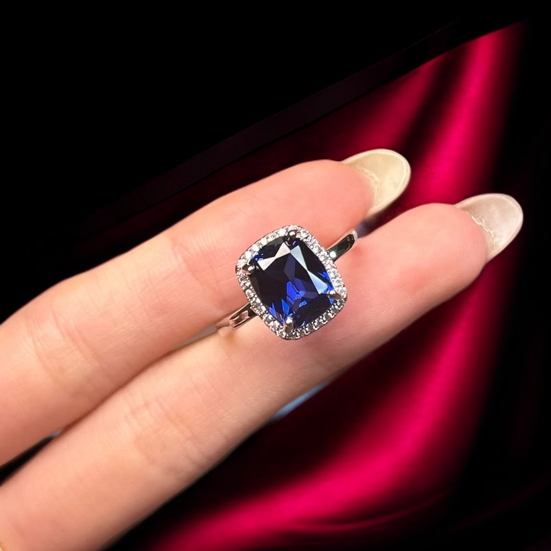 瑾萱高订名饰154-轻奢培育丝绒蓝宝石精切合金戒指