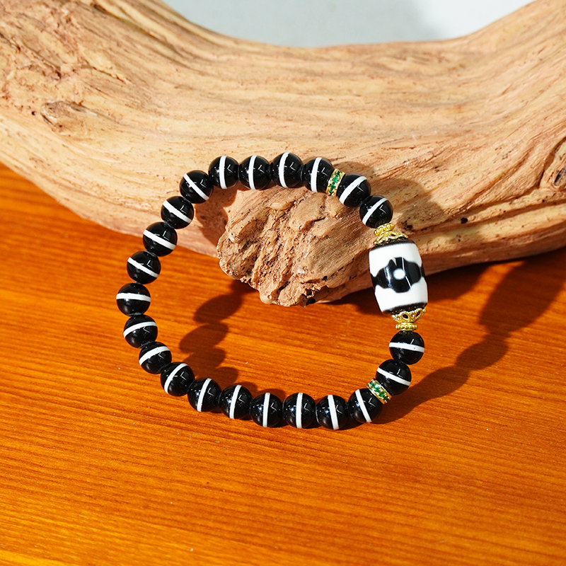 TZ977天然玛瑙黑白坛城三眼一线藏式手串（多样性发货，发其一）