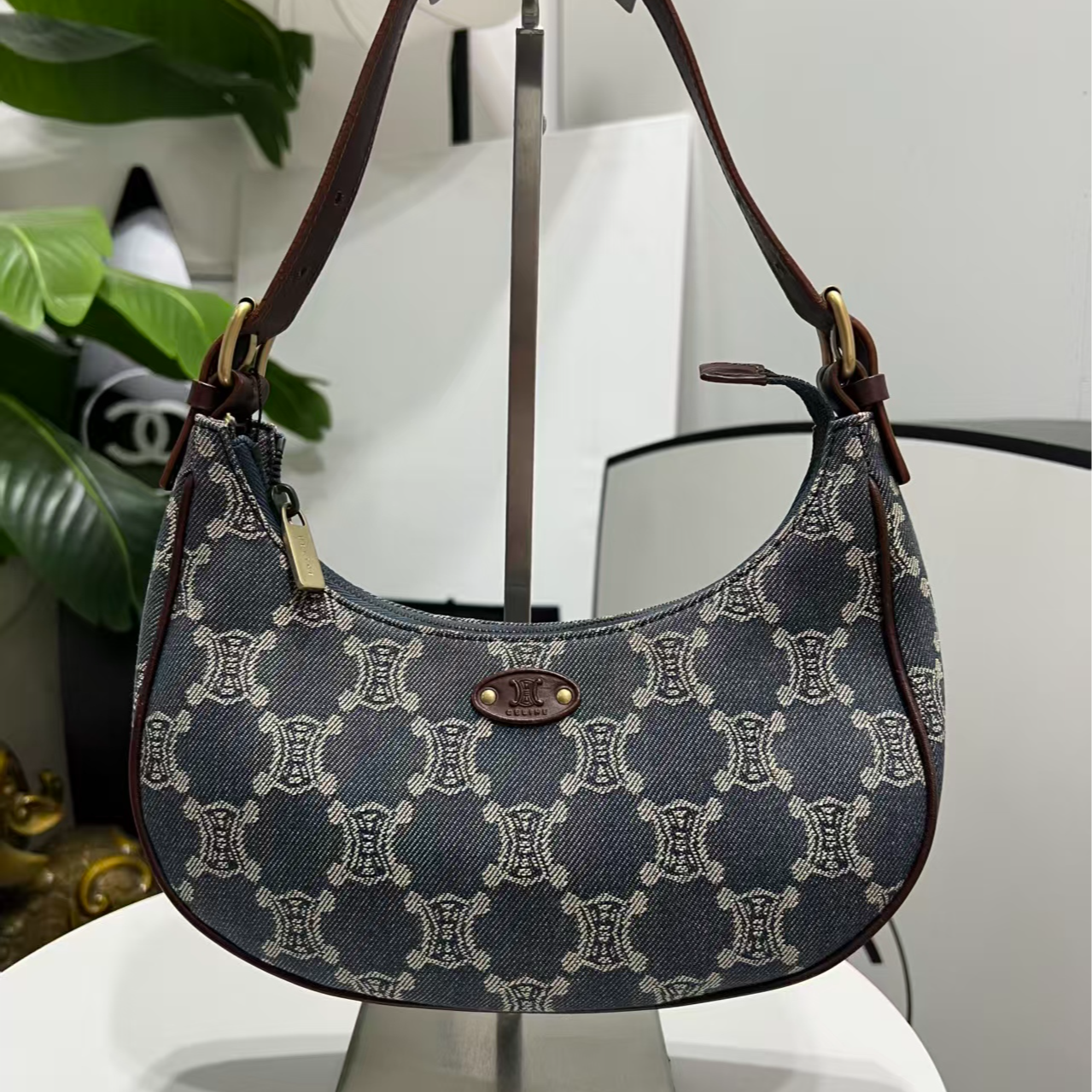 95新 Celine/思琳 95新/牛仔凯旋门月亮/单肩时尚女士包