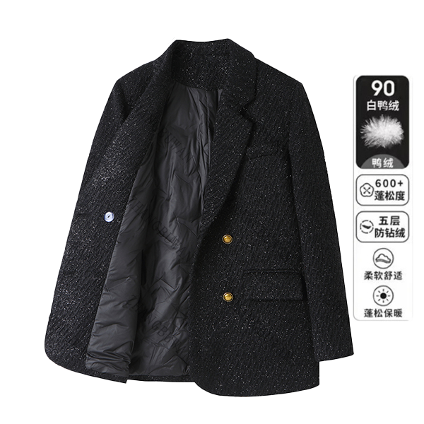 90白鸭绒西装羽绒服冬季加厚亮丝羊毛大衣外套