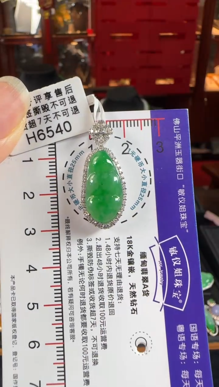 翡翠18K金镶嵌颈饰H6540冰绿富贵豆