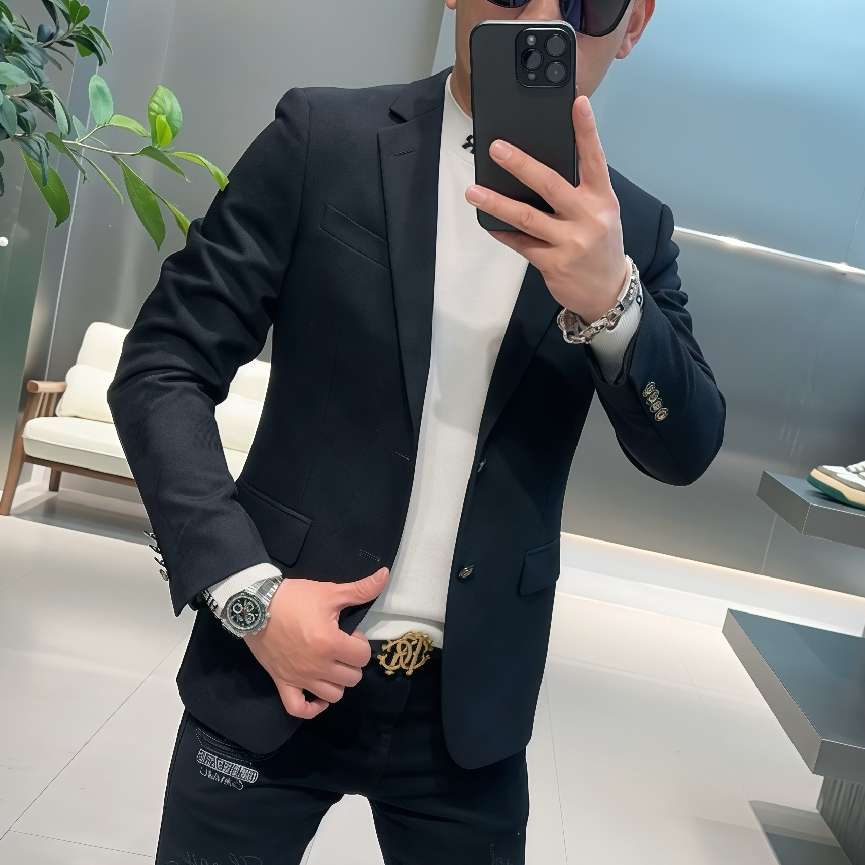 【VG轻奢】秋冬季高端绵羊皮拼接时尚百搭西装52008