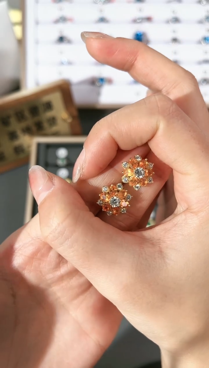 【闪购商品】石榴石（芬达石）耳饰银S925镶嵌L002