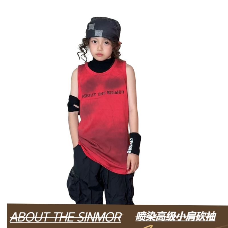 SINMOR高级喷染小肩无袖背心做旧亲子