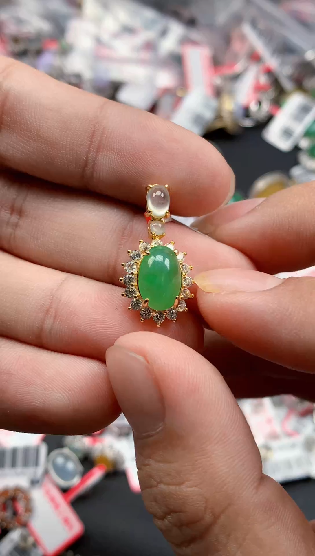 银S925镶嵌戒指翡翠天然A货缅甸翡翠