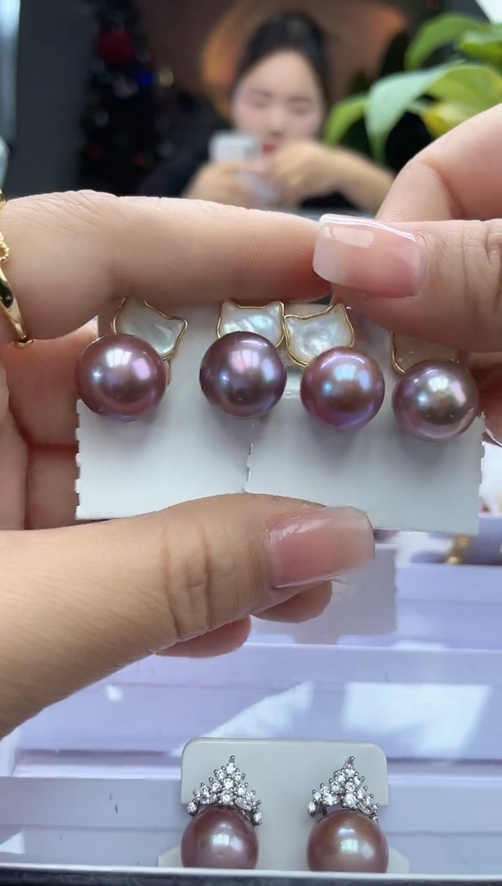 未镶嵌耳饰淡水珍珠13mm紫珠耳饰(多样性发一）